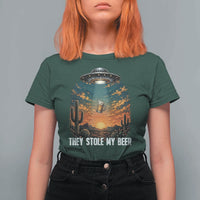 They Stole My Beer T Shirt For Women Funny UFO Abducting Beer Mug Vintage Western Gift