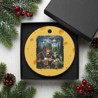Funny Bigfoot Alien Oktoberfest Ceramic Ornament Selfie Beer Party German Lederhosen UFO Gift