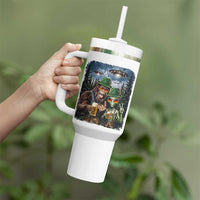 Funny Bigfoot Alien Oktoberfest Tumbler With Handle Selfie Beer Party German Lederhosen UFO Gift