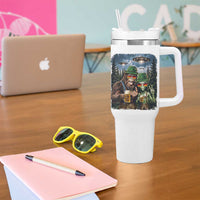 Funny Bigfoot Alien Oktoberfest Tumbler With Handle Selfie Beer Party German Lederhosen UFO Gift