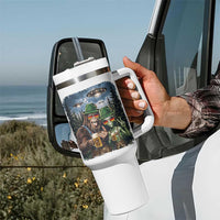 Funny Bigfoot Alien Oktoberfest Tumbler With Handle Selfie Beer Party German Lederhosen UFO Gift