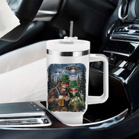 Funny Bigfoot Alien Oktoberfest Tumbler With Handle Selfie Beer Party German Lederhosen UFO Gift