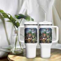 Funny Bigfoot Alien Oktoberfest Tumbler With Handle Selfie Beer Party German Lederhosen UFO Gift
