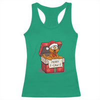 Merry F Caw F Santa Chicken Racerback Tank Top Funny Christmas Gift - Wonder Print Shop