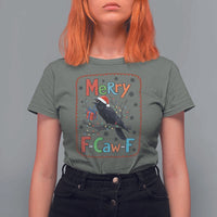 Funny Christmas Santa Raven T Shirt For Women Merry F Caw F Joke Gift - Wonder Print Shop