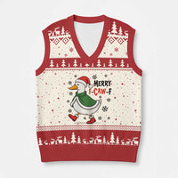 Merry F Caw F Duck Lover V-Neck Knit Sweater Vest Funny Xmas Gift - Wonder Print Shop