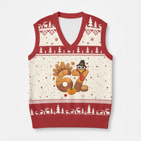 Funny Turkey Six And Seven Meme V-Neck Knit Sweater Vest Thanksgiving Gift - Wonder Print Shop