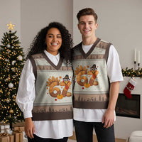 Funny Turkey Six And Seven Meme V-Neck Knit Sweater Vest Thanksgiving Gift - Wonder Print Shop