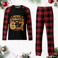 Give Thanks To 67 Plaid Pajama Set Funny Brainrot Six Seven Meme Thanksgiving Gift - Wonder Print Shop