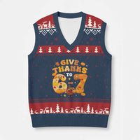 Give Thanks To 67 V-Neck Knit Sweater Vest Funny Brainrot Six Seven Meme Thanksgiving Gift - Wonder Print Shop
