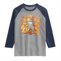 Give Thanks To 67 Raglan Shirt Funny Brainrot Six Seven Meme Thanksgiving Gift - Wonder Print Shop