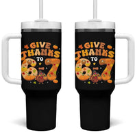 Give Thanks To 67 Tumbler With Handle Funny Brainrot Six Seven Meme Thanksgiving Gift - Wonder Print Shop