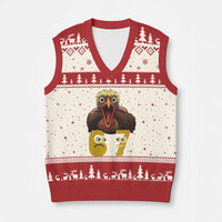Six Seven Meme Turkey V-Neck Knit Sweater Vest Trending Gen Alpha Thanksgiving Gift - Wonder Print Shop
