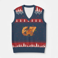 Thanksgiving Turkey Dabbing V-Neck Knit Sweater Vest Six Seven Meme Trending Gift - Wonder Print Shop