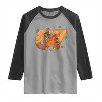 Thanksgiving Turkey Dabbing Raglan Shirt Six Seven Meme Trending Gift - Wonder Print Shop