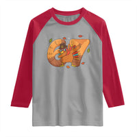 Thanksgiving Turkey Dabbing Raglan Shirt Six Seven Meme Trending Gift - Wonder Print Shop