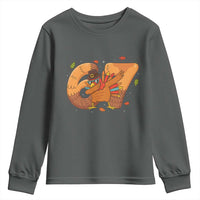 Thanksgiving Turkey Dabbing Youth Sweatshirt Six Seven Meme Trending Gift - Wonder Print Shop
