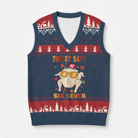 Turkey Says Six Seven V-Neck Knit Sweater Vest Funny Thanksgiving Meme Gift - Wonder Print Shop