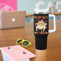 Turkey Says Six Seven Tumbler With Handle Funny Thanksgiving Meme Gift - Wonder Print Shop