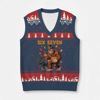 Six Seven Meme Bigfoot And Turkey V-Neck Knit Sweater Vest Funny Thanksgiving Gift - Wonder Print Shop