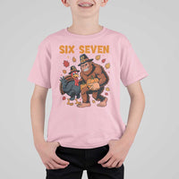 Six Seven Meme Bigfoot And Turkey T Shirt For Kid Funny Thanksgiving Gift - Wonder Print Shop