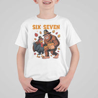Six Seven Meme Bigfoot And Turkey T Shirt For Kid Funny Thanksgiving Gift - Wonder Print Shop