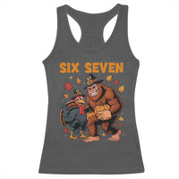 Six Seven Meme Bigfoot And Turkey Racerback Tank Top Funny Thanksgiving Gift - Wonder Print Shop