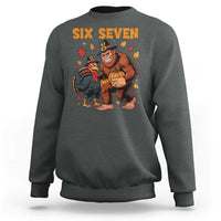 Six Seven Meme Bigfoot And Turkey Sweatshirt Funny Thanksgiving Gift - Wonder Print Shop