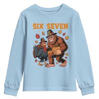 Six Seven Meme Bigfoot And Turkey Youth Sweatshirt Funny Thanksgiving Gift - Wonder Print Shop
