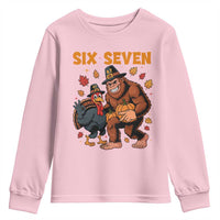 Six Seven Meme Bigfoot And Turkey Youth Sweatshirt Funny Thanksgiving Gift - Wonder Print Shop