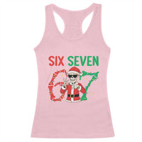 Funny Santa Skeleton Says Six Seven Racerback Tank Top Christmas Meme Gift - Wonder Print Shop