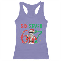Funny Santa Skeleton Says Six Seven Racerback Tank Top Christmas Meme Gift - Wonder Print Shop