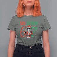 Funny Santa Skeleton Says Six Seven T Shirt For Women Christmas Meme Gift - Wonder Print Shop
