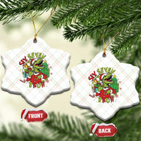 Funny Christmas Dinosaur Lover Gift Ceramic Ornament Trending Six Seven Bruh - Wonder Print Shop
