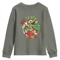 Funny Christmas Dinosaur Lover Gift Youth Sweatshirt Trending Six Seven Bruh - Wonder Print Shop