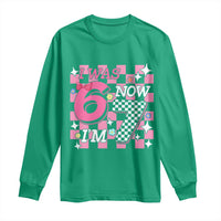 Pink Checkered I Was 6 Now I Am 7 Long Sleeve Shirt Girl Birthday Gift - Wonder Print Shop