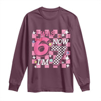 Pink Checkered I Was 6 Now I Am 7 Long Sleeve Shirt Girl Birthday Gift - Wonder Print Shop