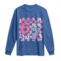 Pink Checkered I Was 6 Now I Am 7 Long Sleeve Shirt Girl Birthday Gift - Wonder Print Shop
