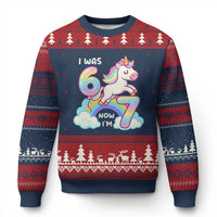 Funny Unicorn I Was 6 Now I Am 7 Ugly Christmas Sweater Girl Seventh Birthday Gift - Wonder Print Shop