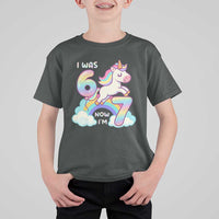 Funny Unicorn I Was 6 Now I Am 7 T Shirt For Kid Girl Seventh Birthday Gift - Wonder Print Shop