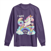 Funny Unicorn I Was 6 Now I Am 7 Long Sleeve Shirt Girl Seventh Birthday Gift - Wonder Print Shop