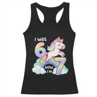 Funny Unicorn I Was 6 Now I Am 7 Racerback Tank Top Girl Seventh Birthday Gift - Wonder Print Shop