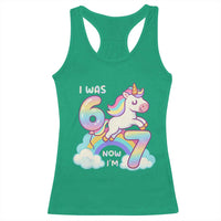 Funny Unicorn I Was 6 Now I Am 7 Racerback Tank Top Girl Seventh Birthday Gift - Wonder Print Shop