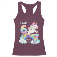 Funny Unicorn I Was 6 Now I Am 7 Racerback Tank Top Girl Seventh Birthday Gift - Wonder Print Shop