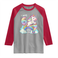 Funny Unicorn I Was 6 Now I Am 7 Raglan Shirt Girl Seventh Birthday Gift - Wonder Print Shop