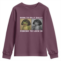 Funny Frog Bob Haircut Youth Sweatshirt Born To Dilly Dally Forced To Lock In