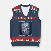 Human By Chance Alpha By Choice V-Neck Knit Sweater Vest Funny Alpha Wolf Meme