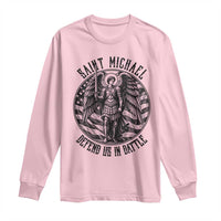 Saint Michael Defend Us In Battle Long Sleeve Shirt American Flag Patriotic