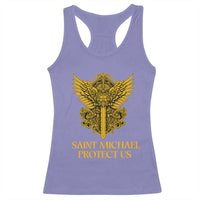 Vintage Catholic Saint Michael Protect Us Racerback Tank Top Religious Gift