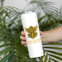 Vintage Catholic Saint Michael Protect Us Skinny Tumbler Religious Gift